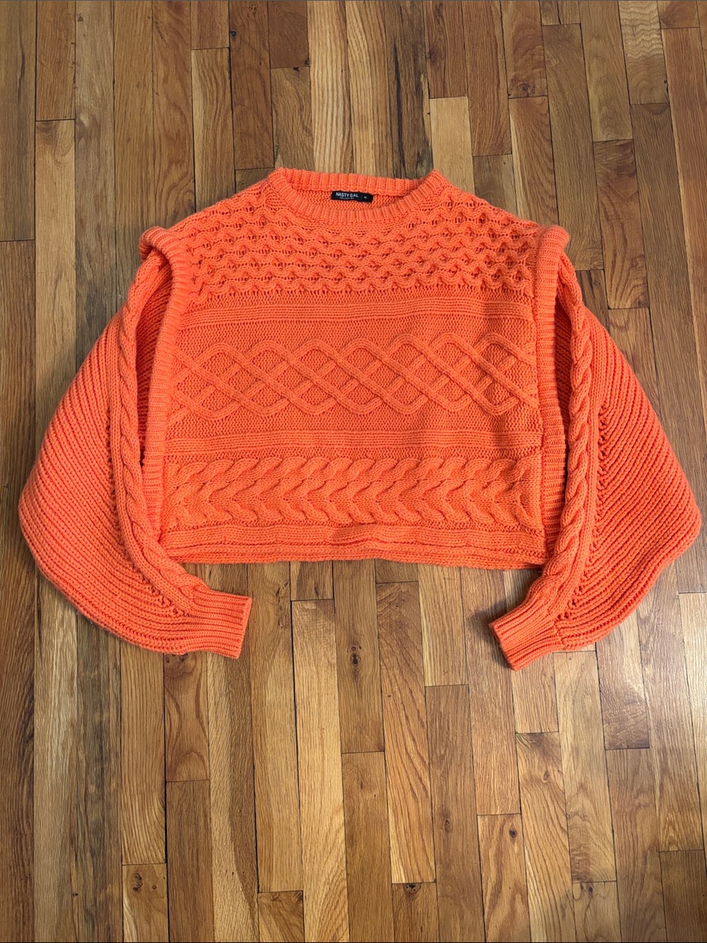 Nasty Gal Cropped Cable Knit Sweater - Bright Orange